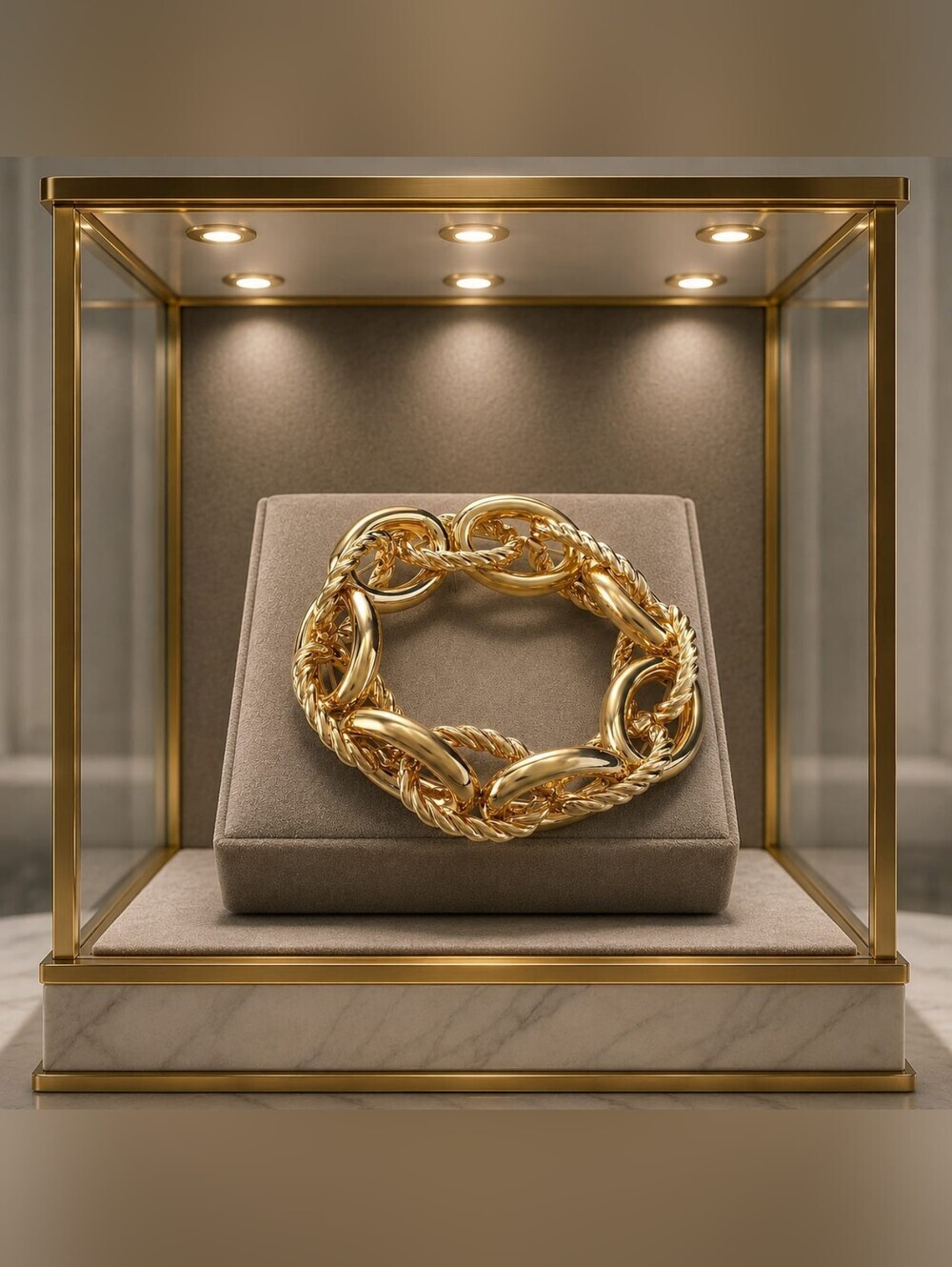 Polished Gold Link & Rope Bracelet